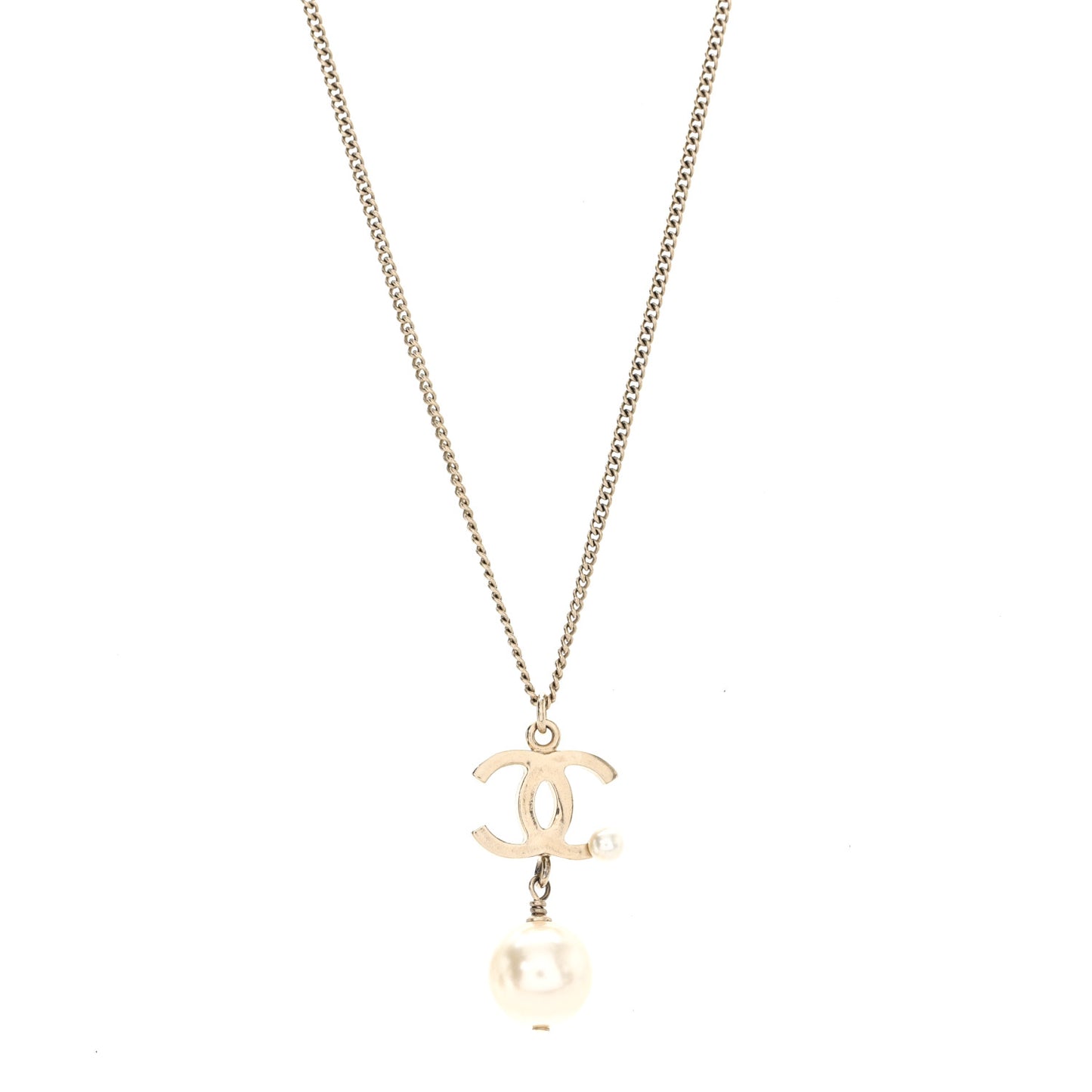 Metal Glitter Resin Pearl CC Drop Necklace Gold