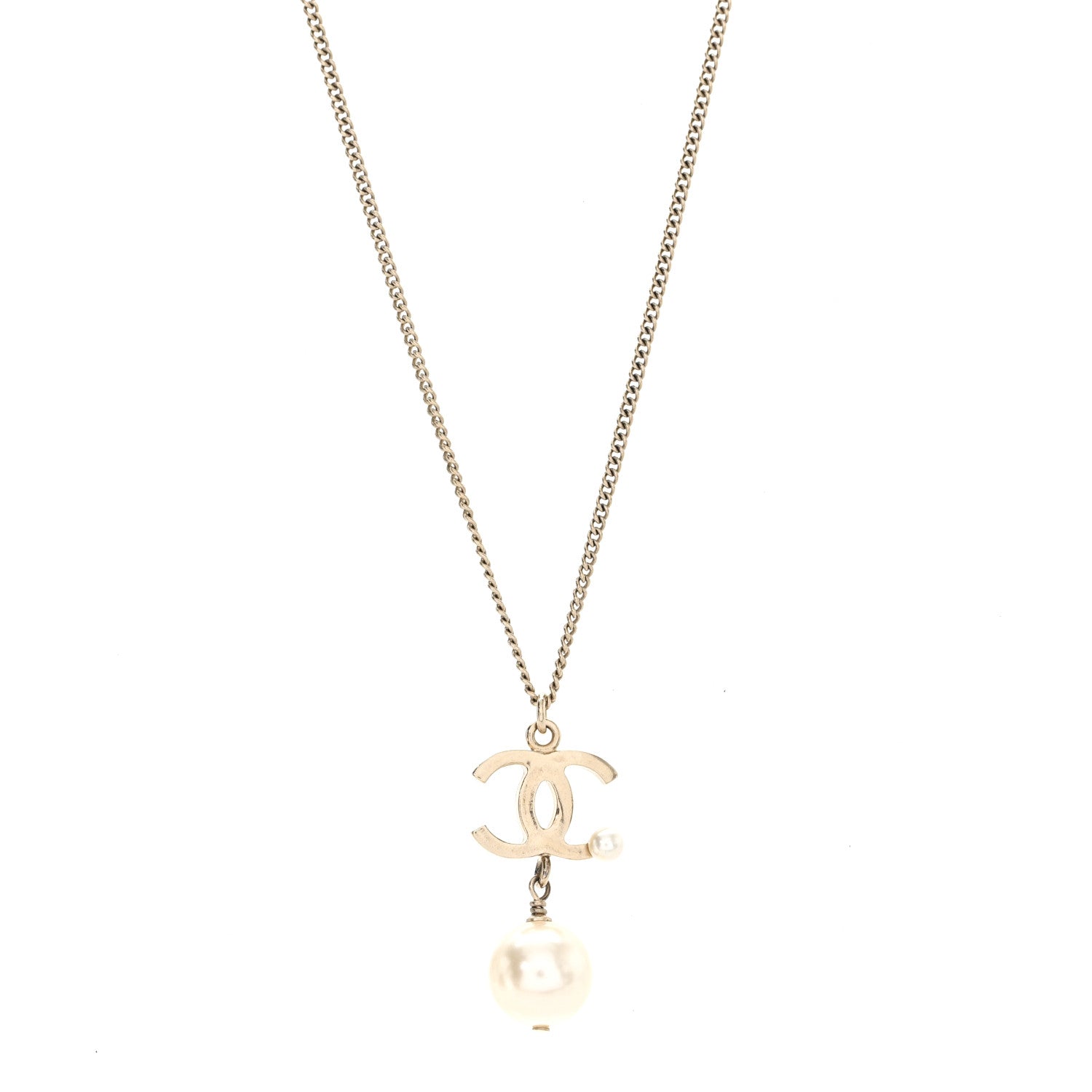 Chanel Metal Glitter Resin Pearl CC Drop Necklace Gold 1 of 4