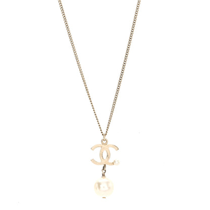 Chanel Metal Glitter Resin Pearl CC Drop Necklace Gold 1 of 4