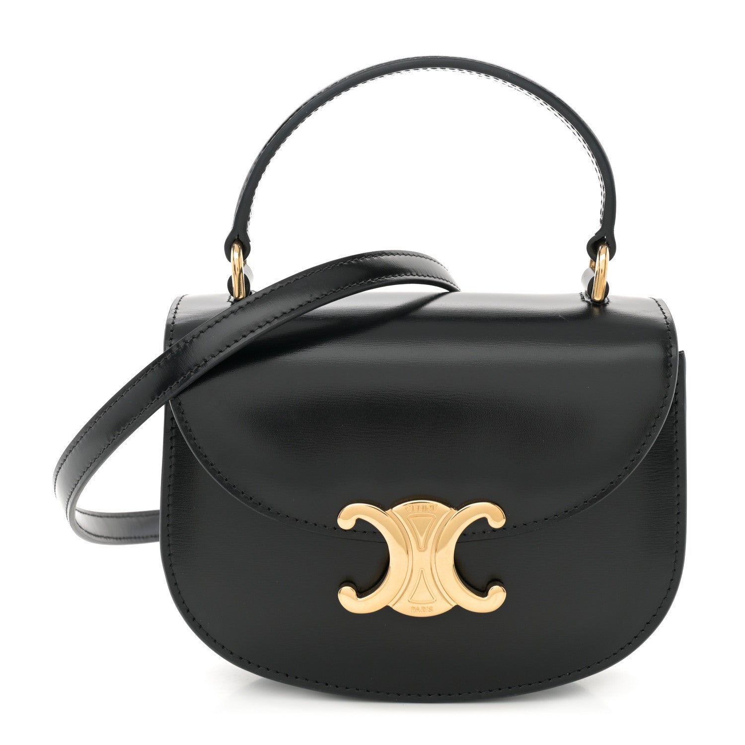 Celine Shiny Calfskin Triomphe Mini Besace Clea Black 1 of 12