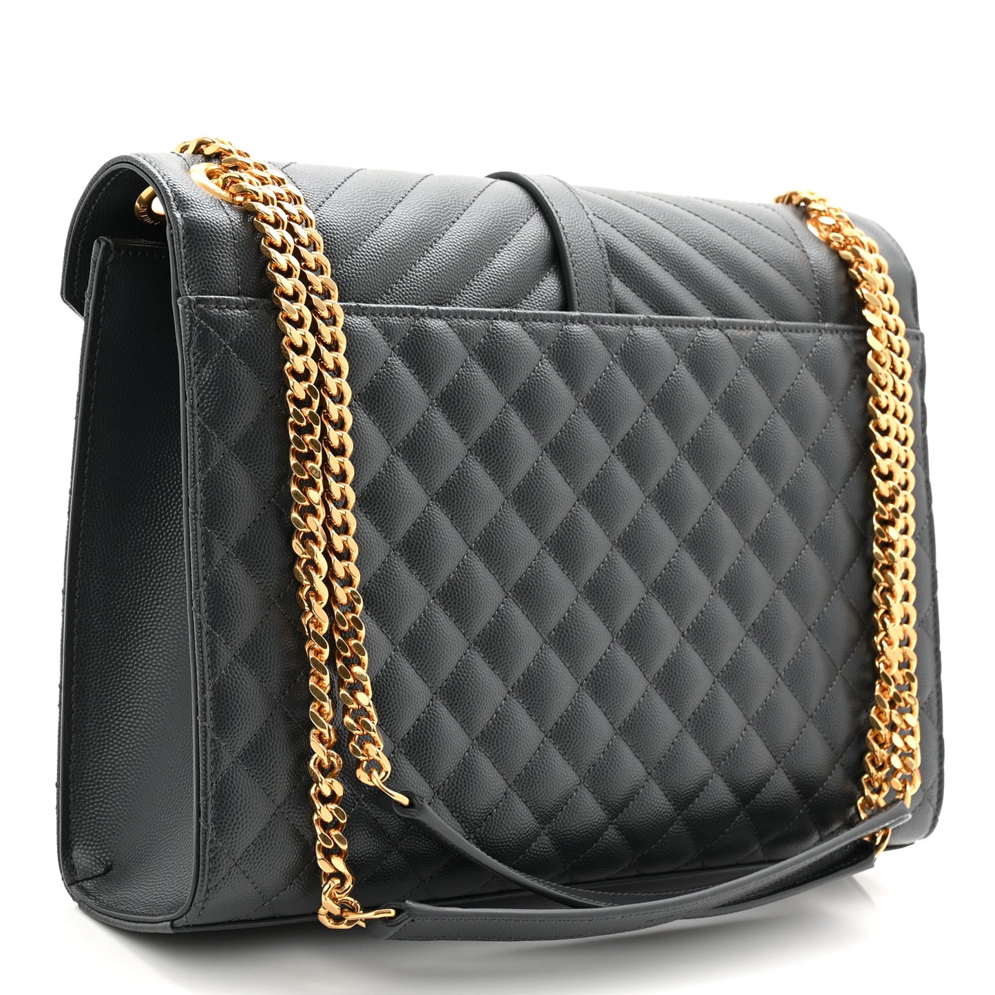 Grain De Poudre Textured Mixed Matelasse Large Triquilt Monogram Satchel Storm