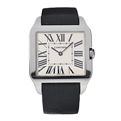 Cartier 18K White Gold Alligator 30mm Santos Dumont Quartz Watch 1 of 9