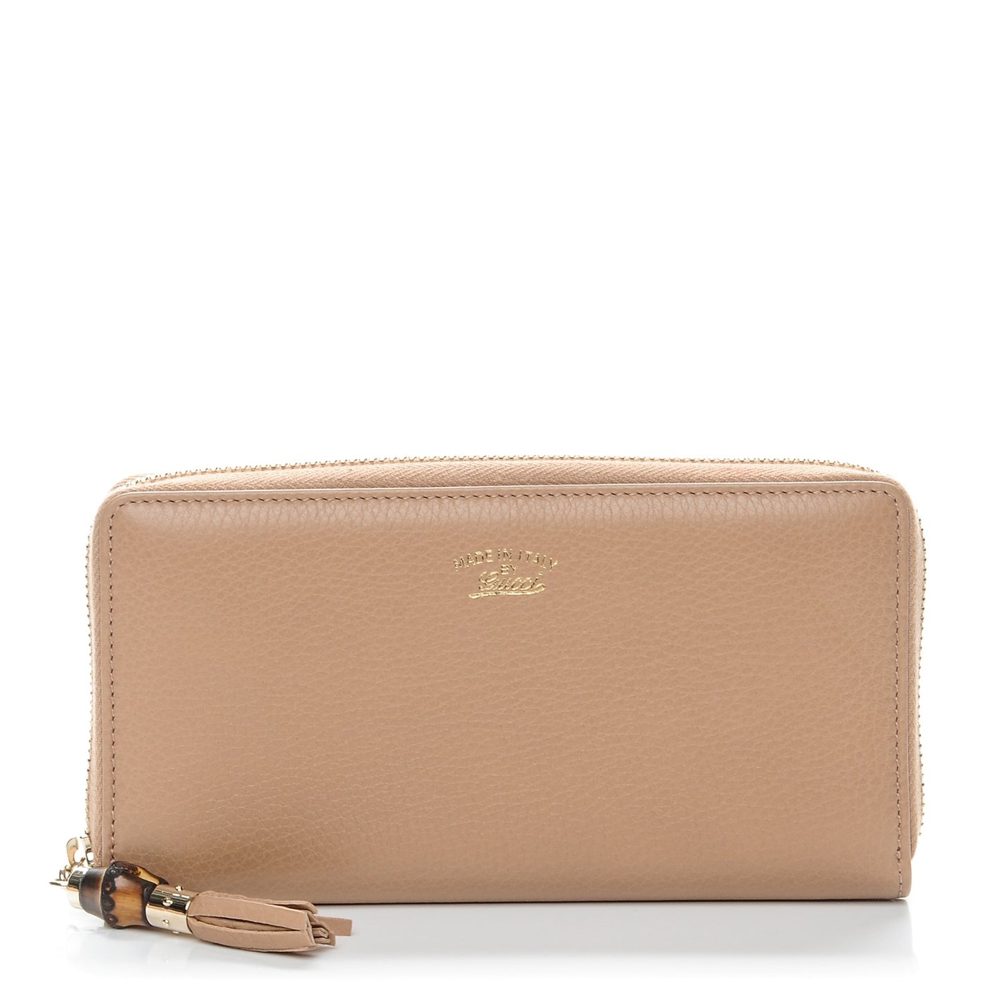 Cellarius Calfskin Bamboo Tassel Zip Around Wallet Camelia
