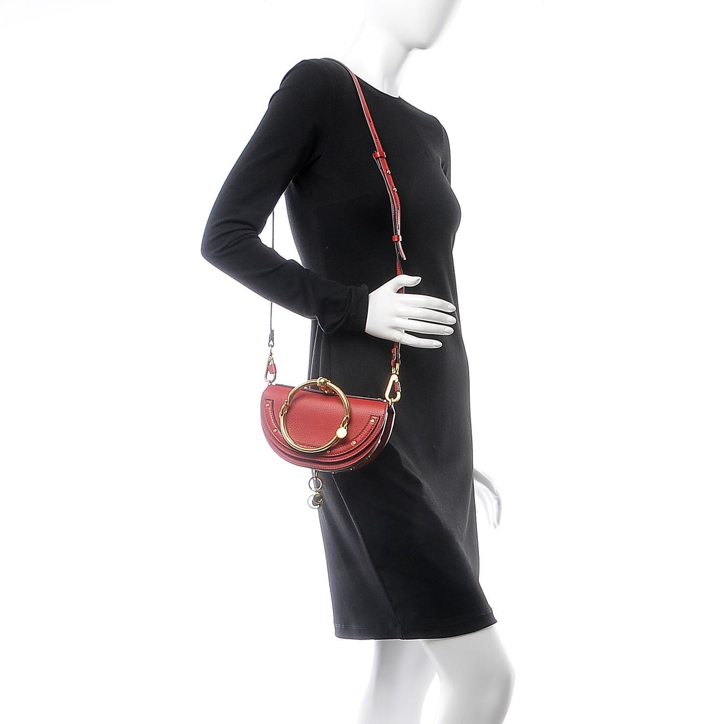 Calfskin Small Nile Bracelet Minaudiere Bag Dahlia Red