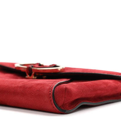 Valentino Garavani Suede V Rivet Chain Clutch Red 9 of 9