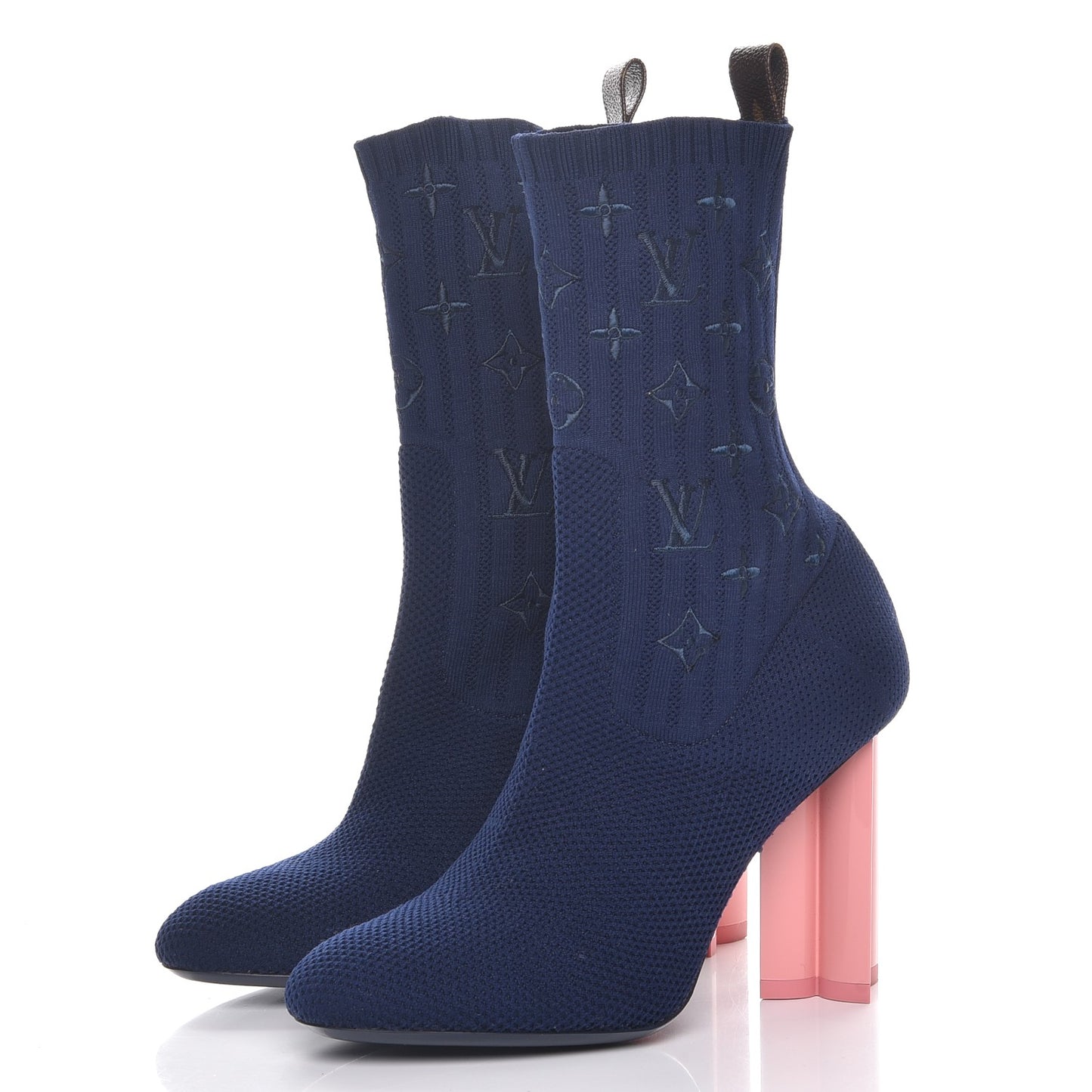 Monogram Stretch Fabric Silhouette Ankle Boots 38 Marine