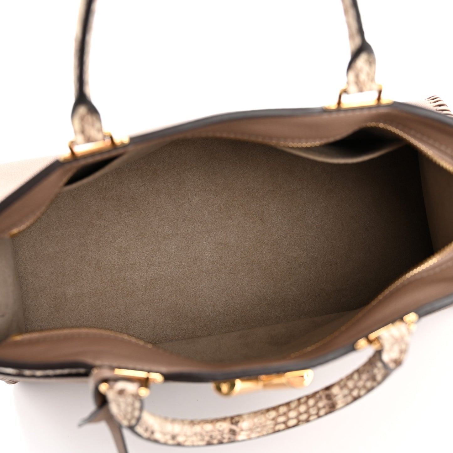 Calfskin Snakeskin Very Zipped Tote Taupe