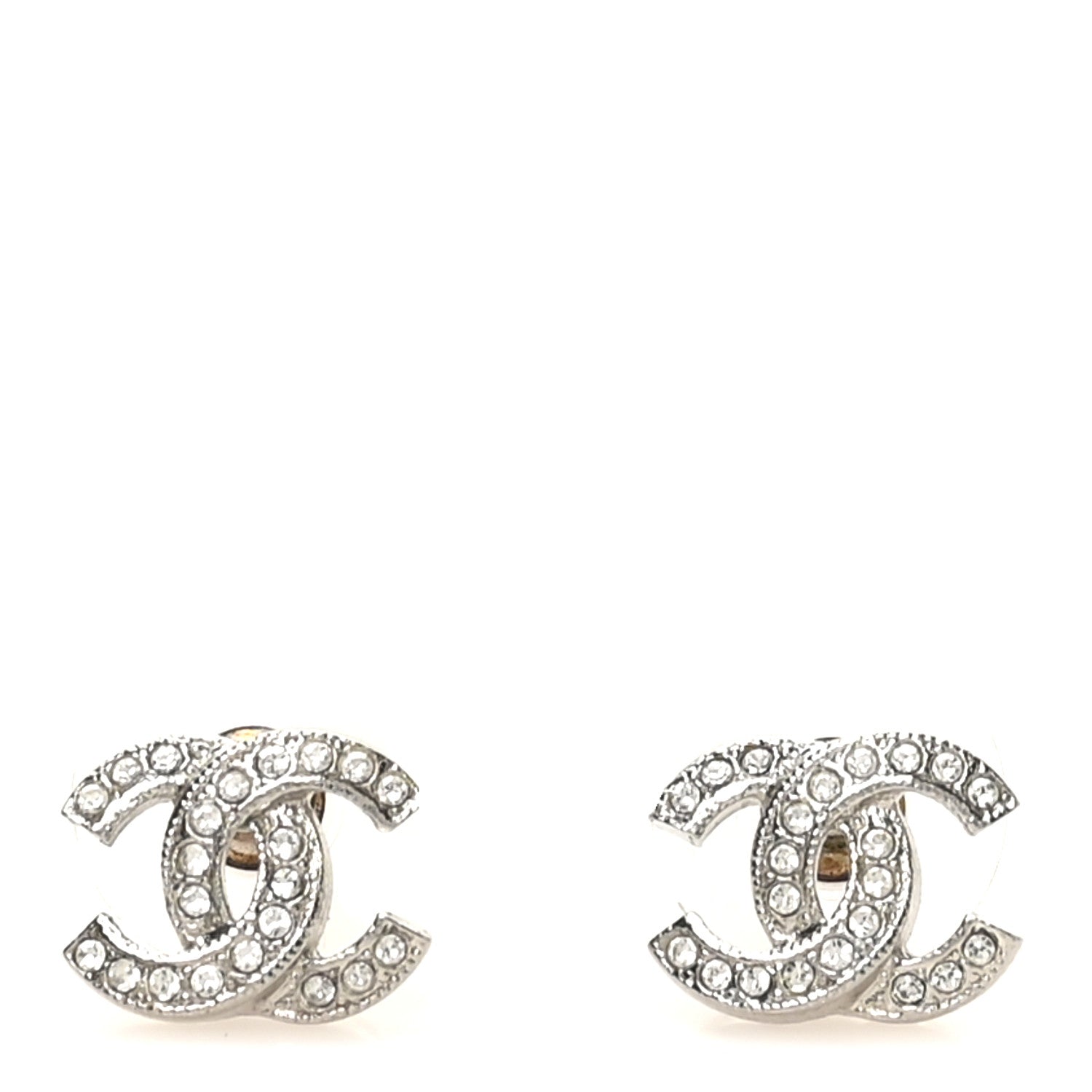 Chanel Crystal Timeless CC Earrings Silver 1 of 4