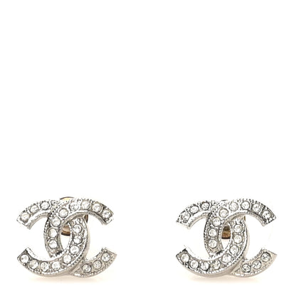 Chanel Crystal Timeless CC Earrings Silver 1 of 4