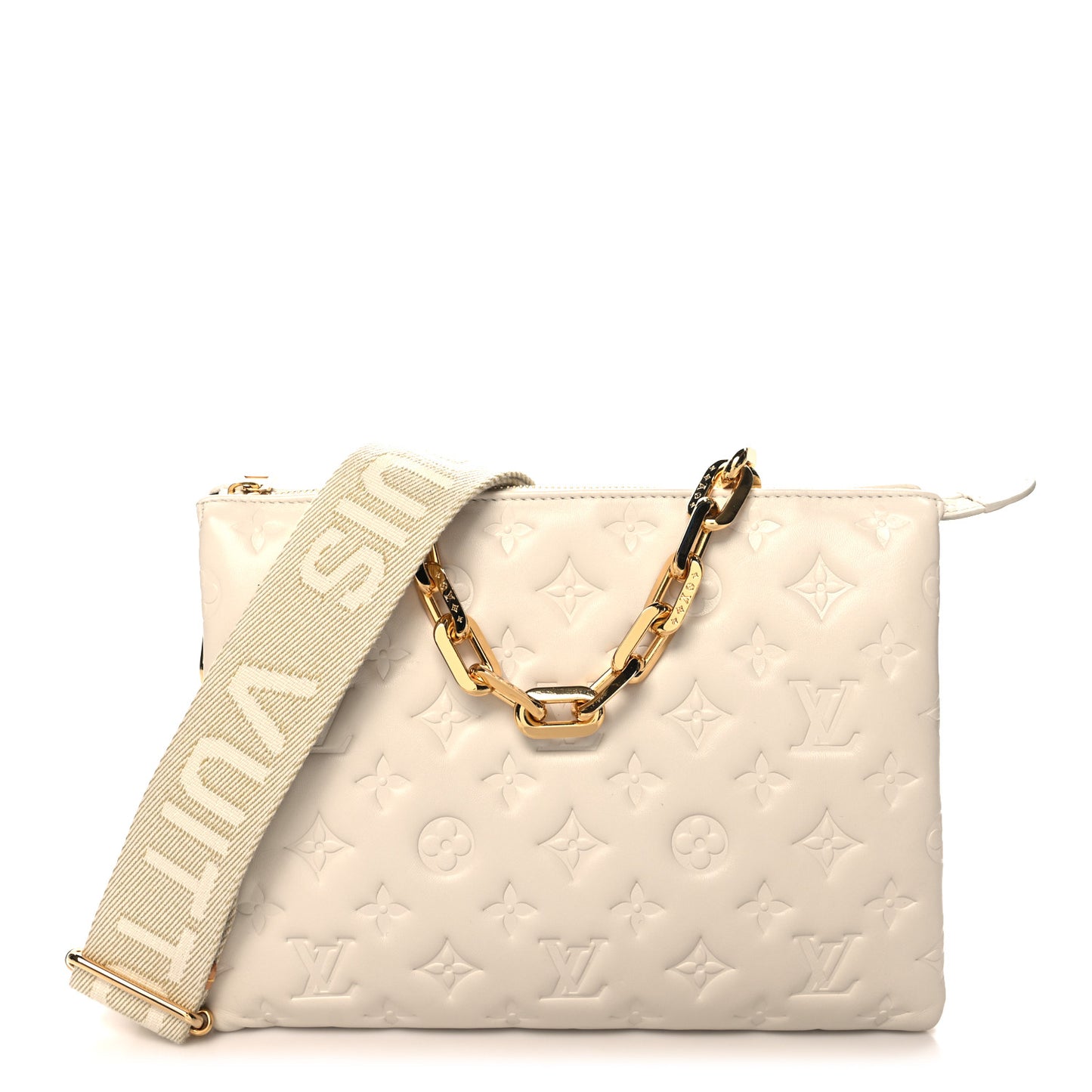 Lambskin Embossed Monogram Coussin PM Cream