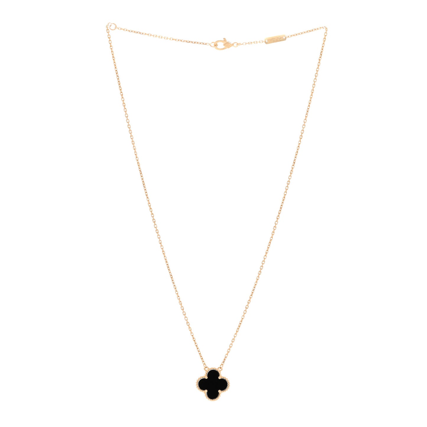 18K Yellow Gold Black Onyx Vintage Alhambra Pendant Necklace