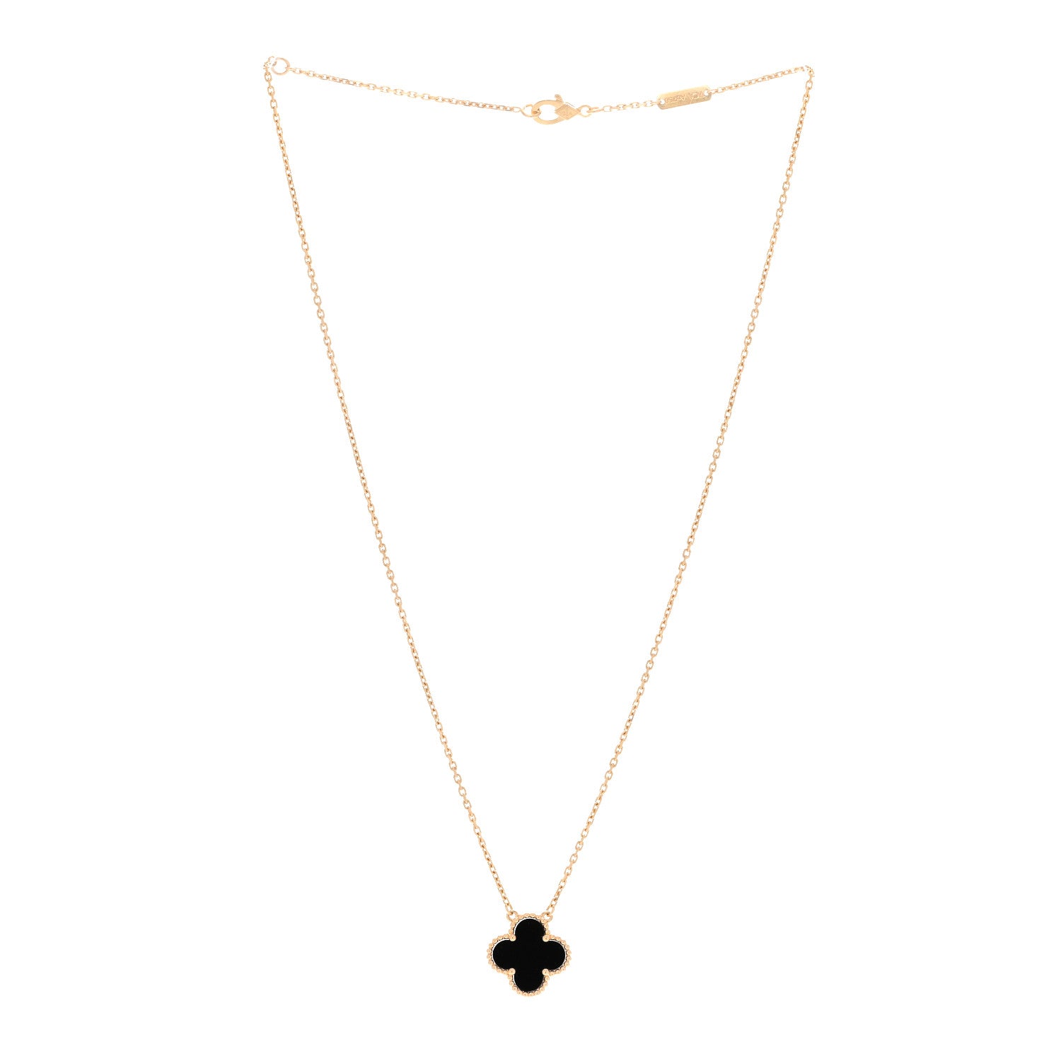 Van Cleef & Arpels 18K Yellow Gold Black Onyx Vintage Alhambra Pendant Necklace 3 of 6
