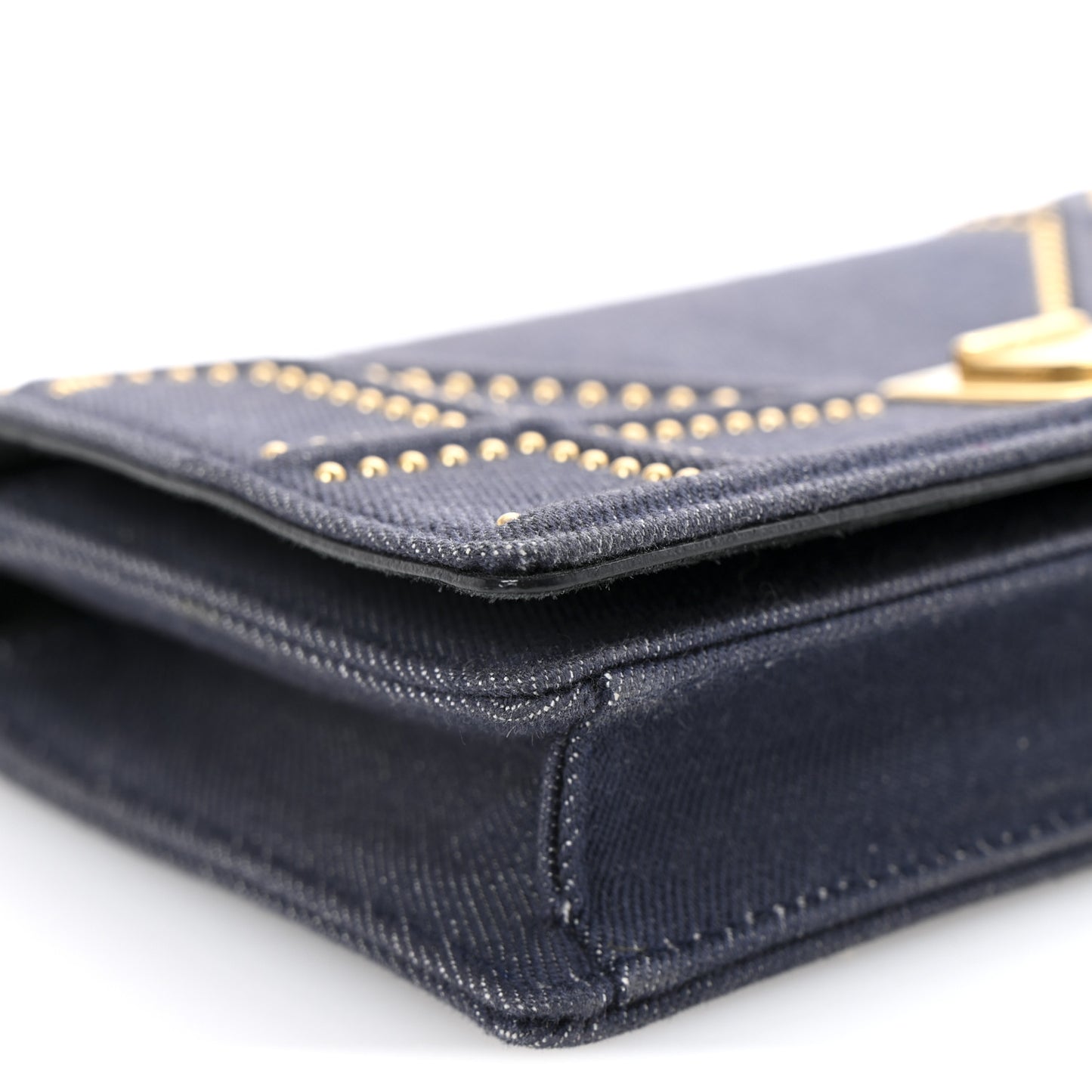 Denim Studded Diorama Wallet On Chain Blue