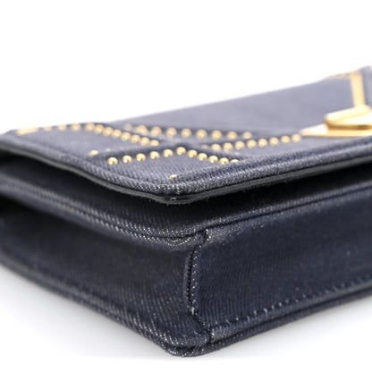 Christian Dior Denim Studded Diorama Wallet On Chain Blue 8 of 9