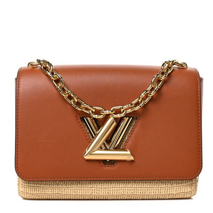 Louis Vuitton Calfskin Raffia Twist Shoulder Bag MM Caramel 1 of 8