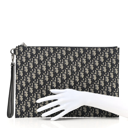 Christian Dior Oblique A4 Flat Pouch Clutch Blue 2 of 7