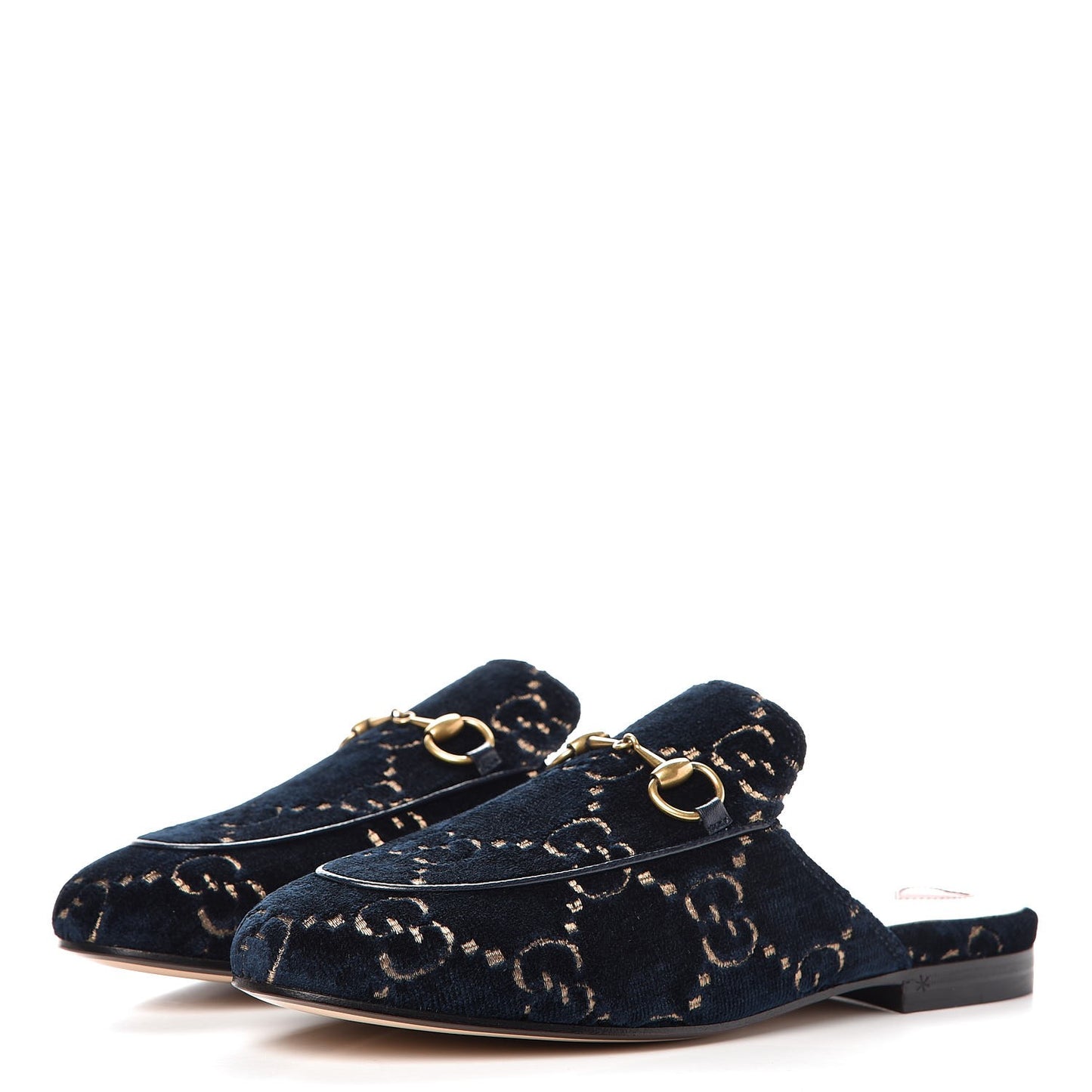 Velvet GG Monogram Womens Princetown Slippers 36 Blue Beige