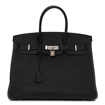 Hermes Togo Bi-Color Horseshoe Birkin 35 Black Etoupe 1 of 13
