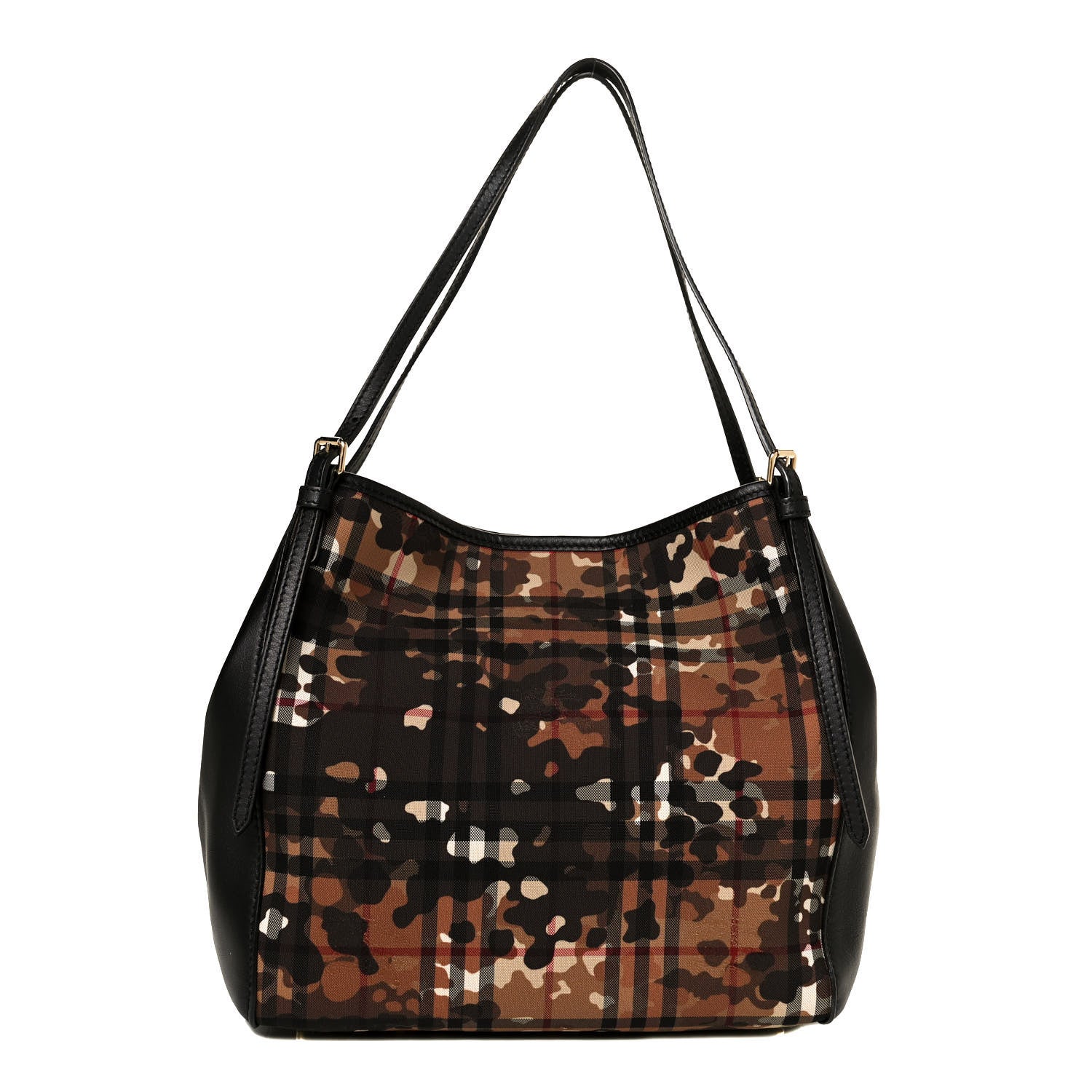 Burberry Nylon Calfskin Camouflage Check Small Canterbury Tote Black 1 of 11