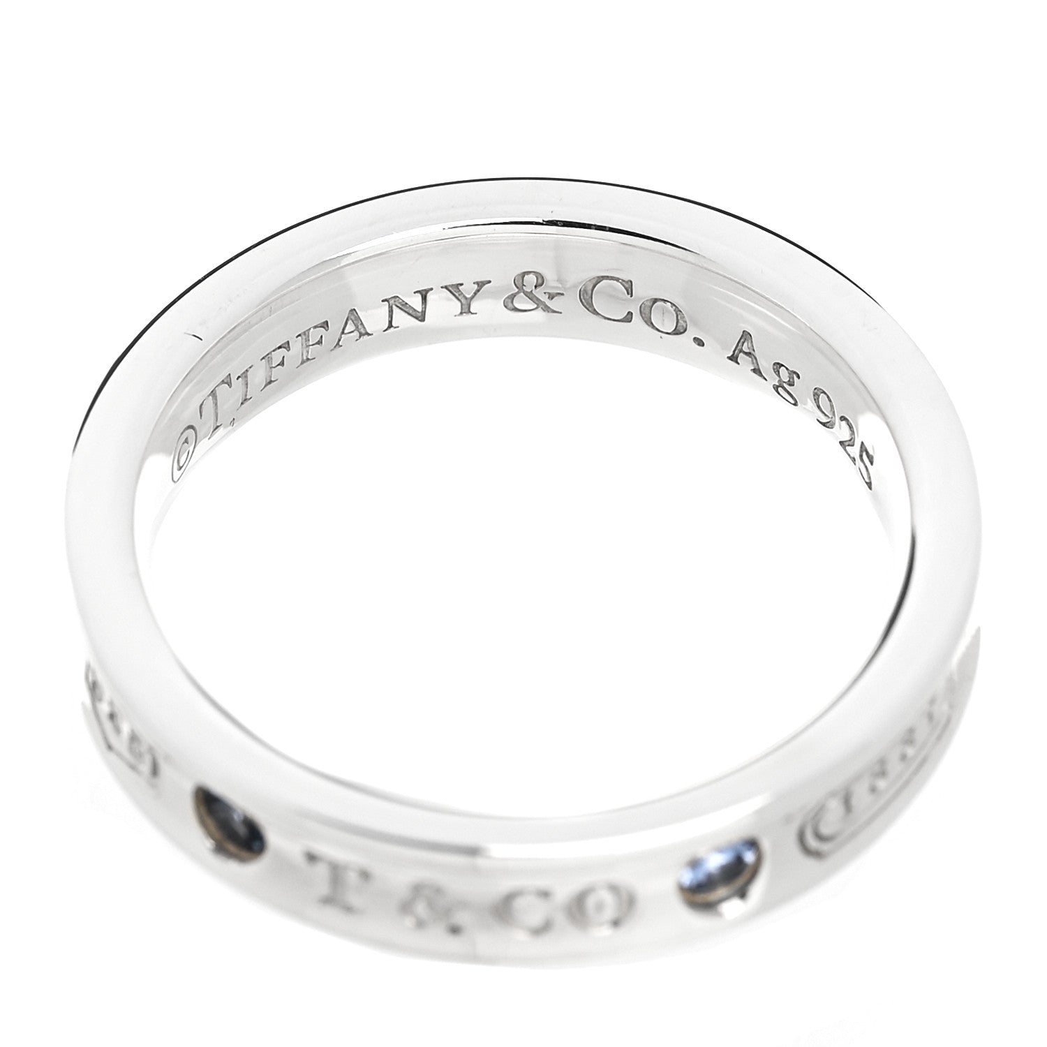 Tiffany Sterling Silver Blue Sapphire Narrow 1837 Band Ring 50 5.5 4 of 5