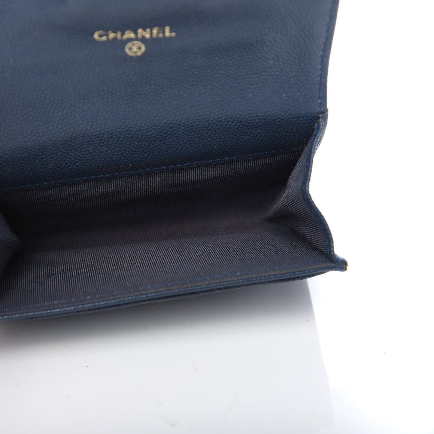 Caviar Quilted Flap Card Holder Navy Blue