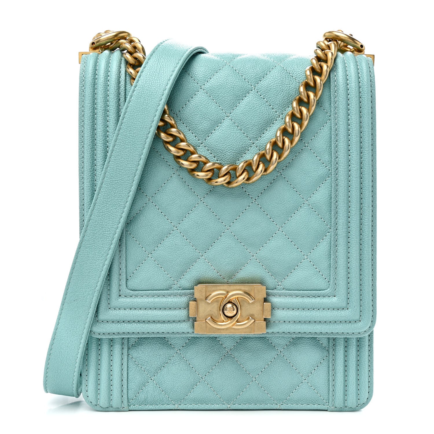 Chanel Caviar Quilted North South Boy Flap Light Blue 1 of 10
