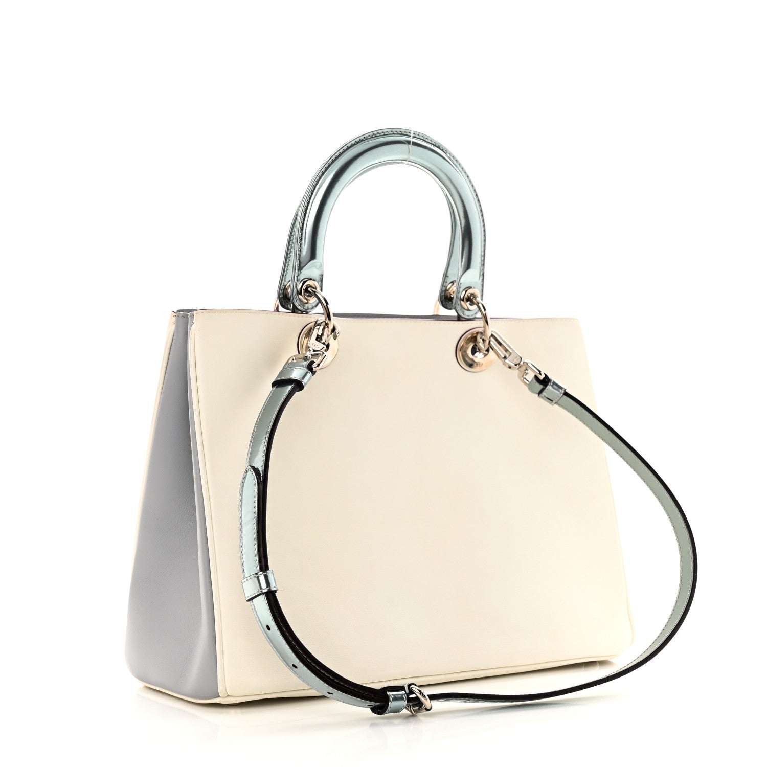 Christian Dior Smooth Calfskin Patent Medium Diorissimo Tote White Grey 3 of 19