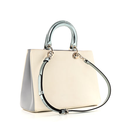 Christian Dior Smooth Calfskin Patent Medium Diorissimo Tote White Grey 3 of 19