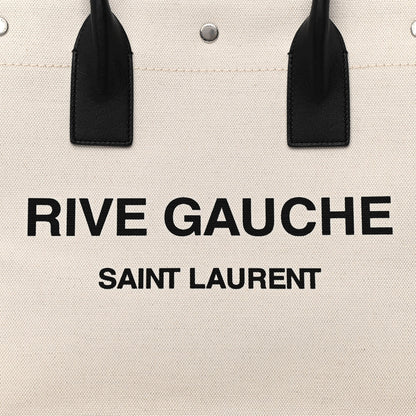Saint Laurent Linen Calfskin Small Rive Gauche Tote Greggio Natural 8 of 10