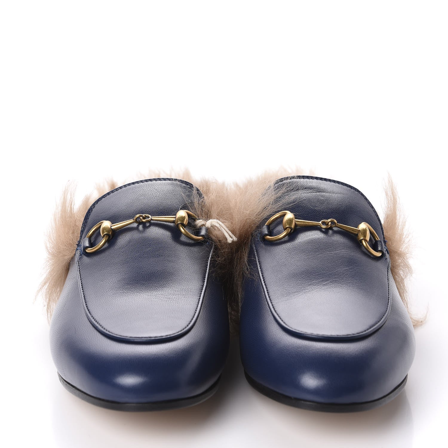 Gucci Malaga Kid Fur Womens Princetown Slippers 38 Blue Agata 2 of 9