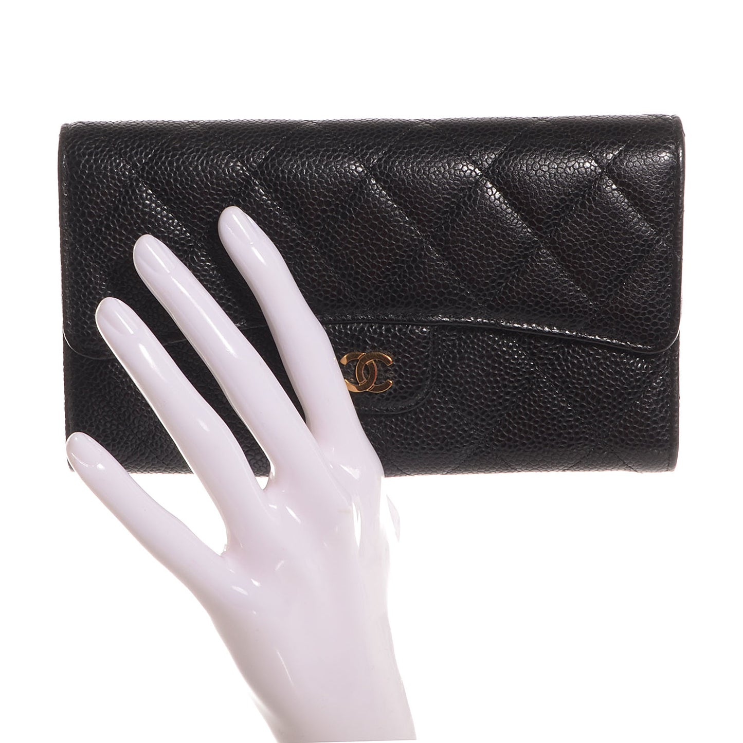 Caviar Quilted Large Flap Wallet Black