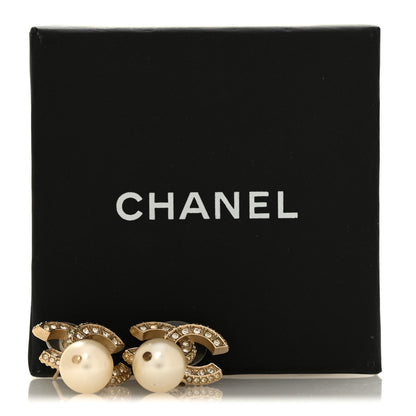 Chanel Crystal Timeless CC Pearl Drop Earrings Light Gold 5 of 5