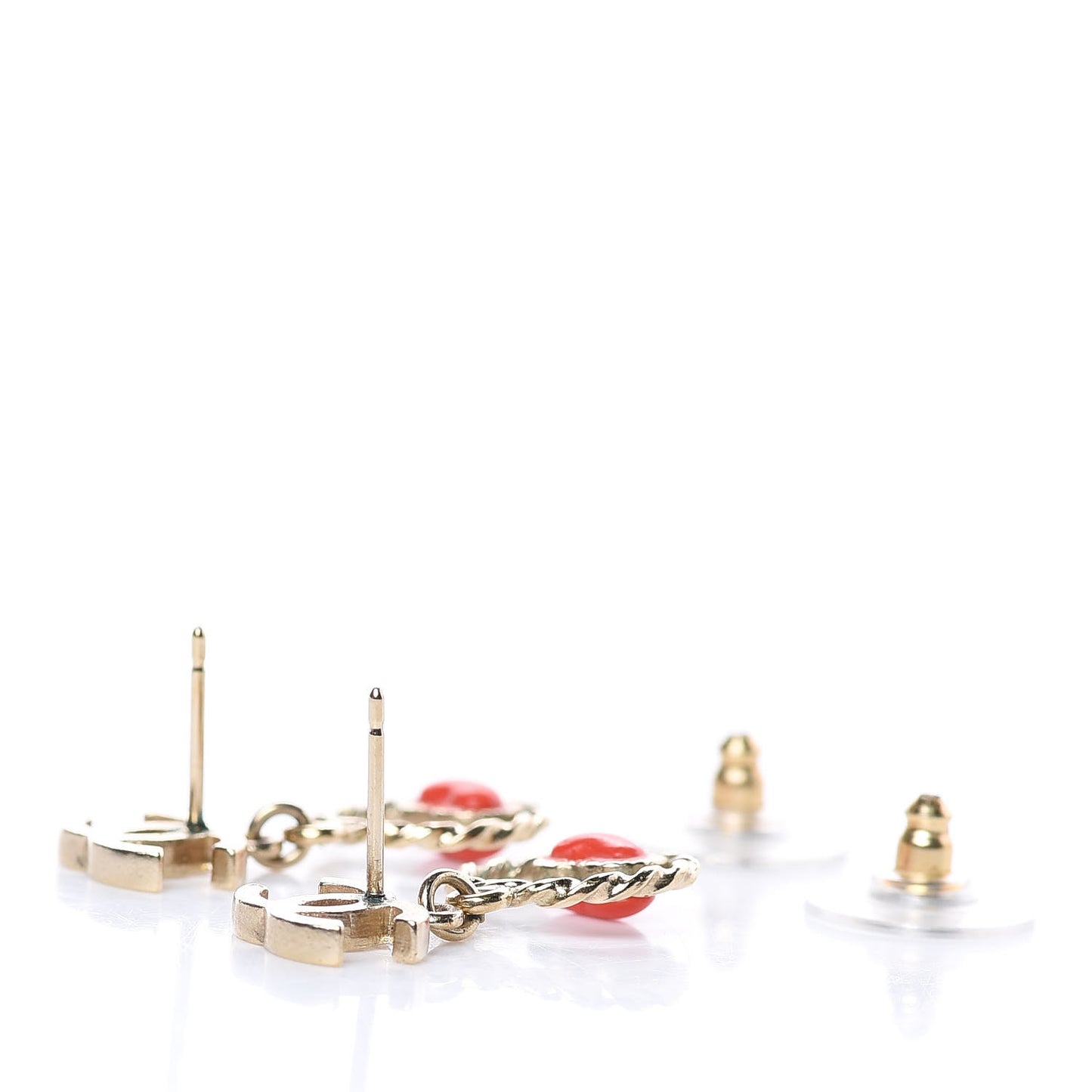 Enamel CC Heart Drop Earrings Red Gold