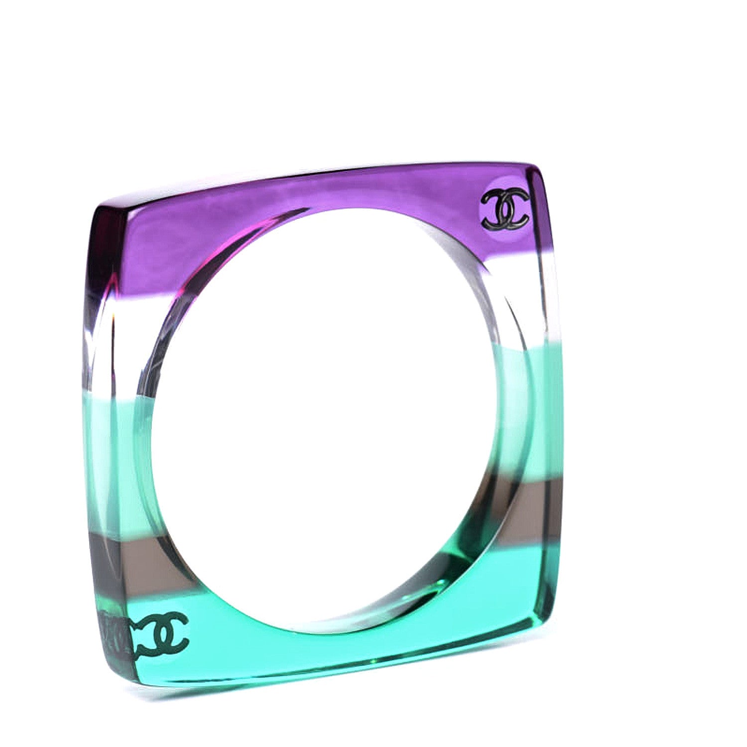 Chanel Resin CC Square Bangle Green Purple 6 of 7