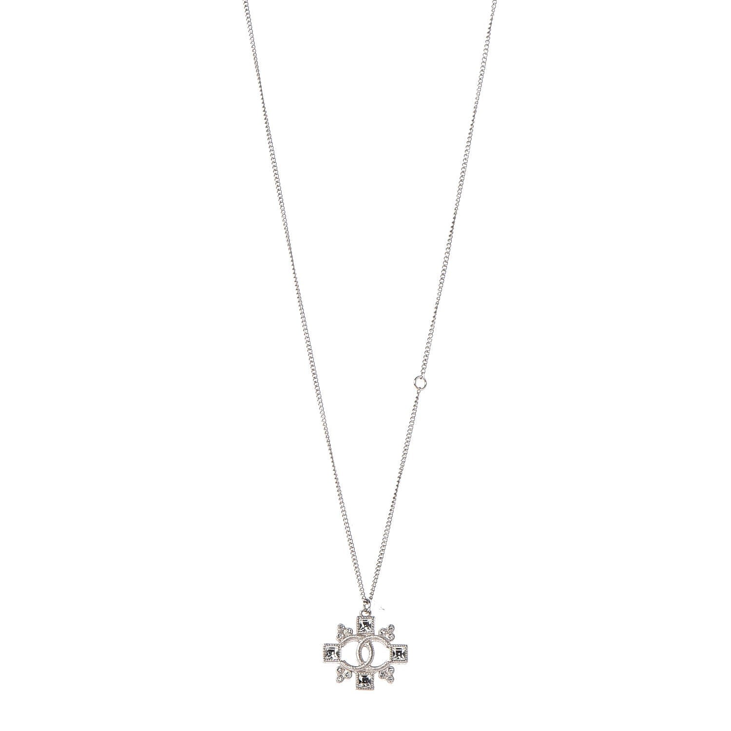 Chanel Crystal CC Necklace Silver 1 of 7