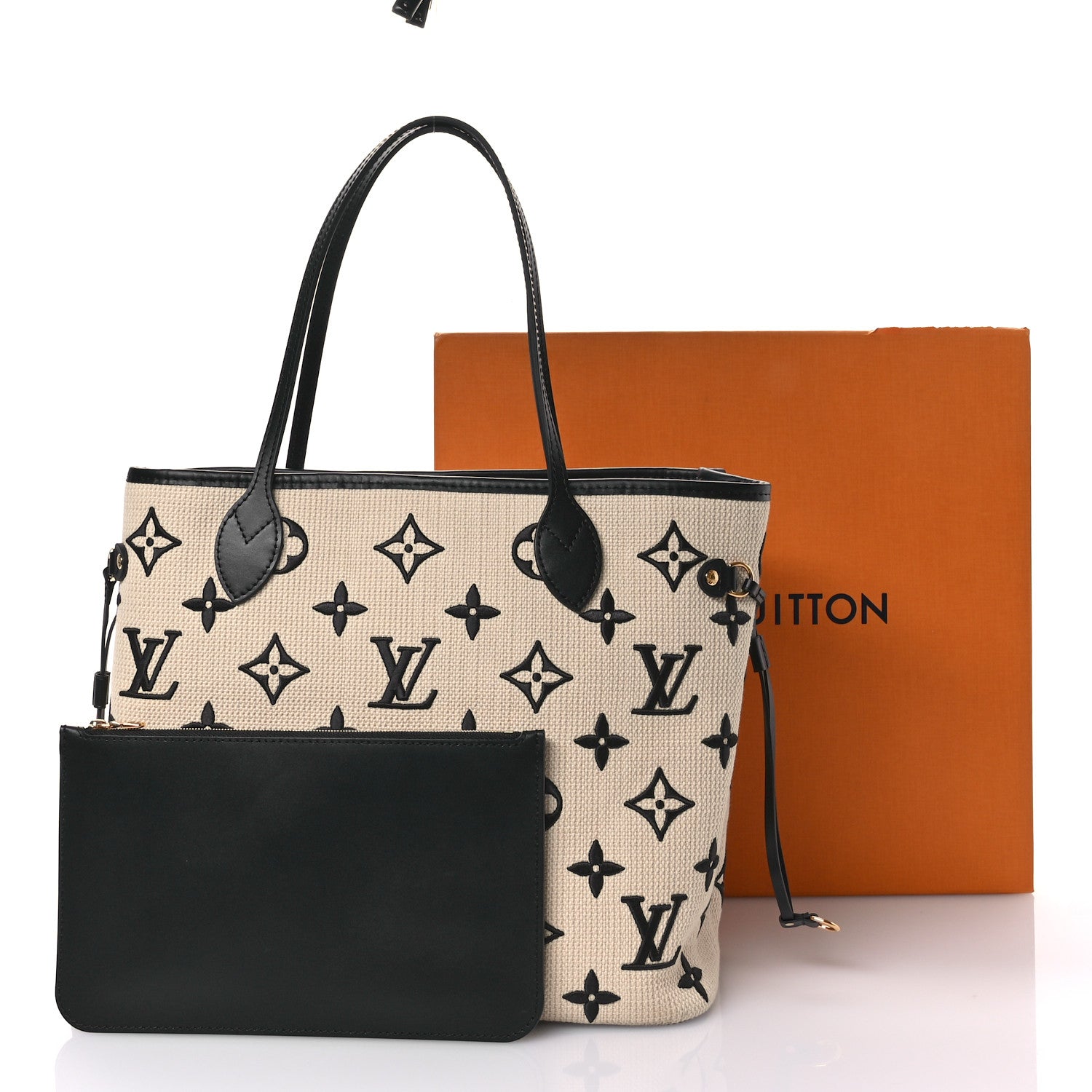 Louis Vuitton Cotton Monogram Embroidered Neverfull MM Beige Black 11 of 11