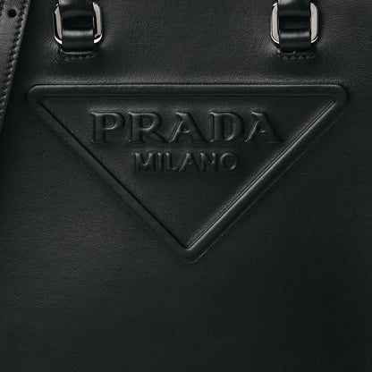 Prada Soft Calfskin Triangle Logo Embossed Small Double Handle Crossbody Tote Black 7 of 9