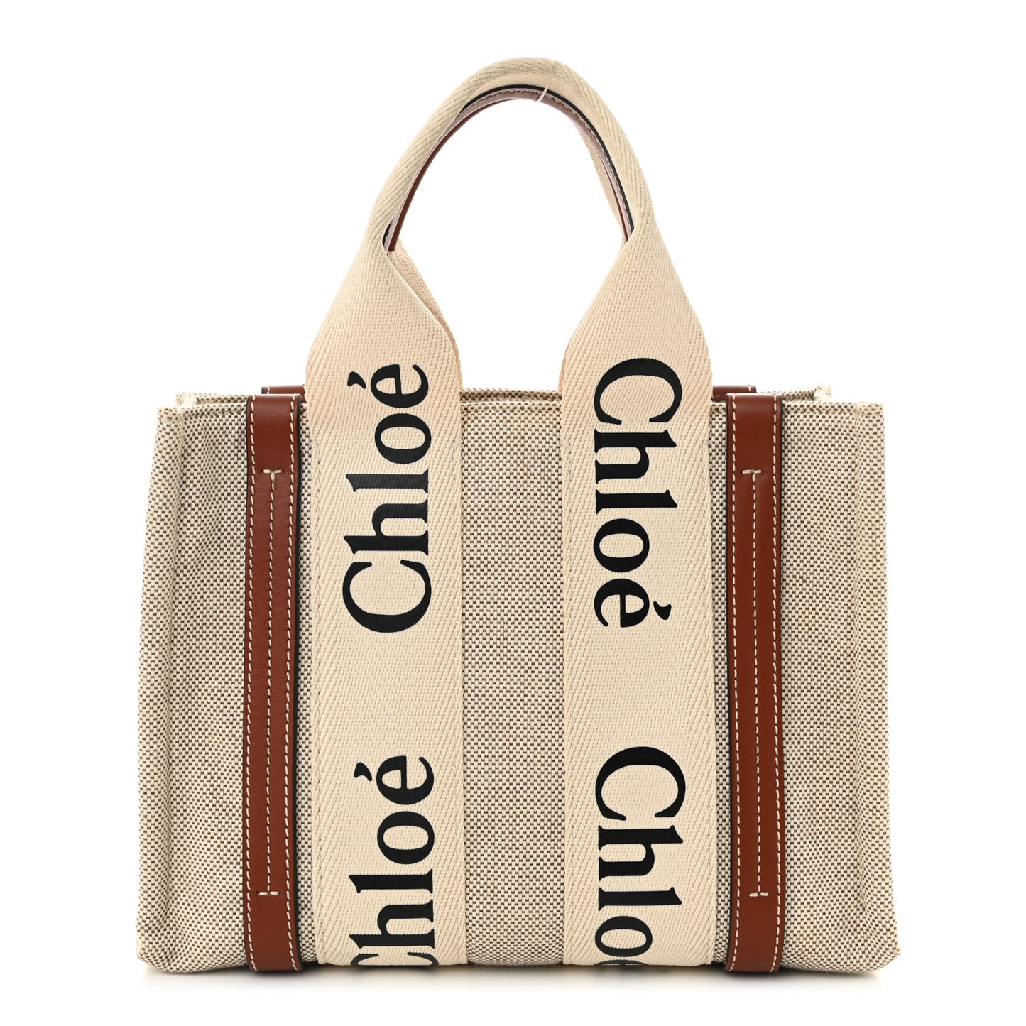 Cotton Calfskin Small Woody Ribbon Tote White Brown