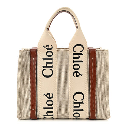 Chloe Cotton Calfskin Small Woody Ribbon Tote White Brown 1 of 10