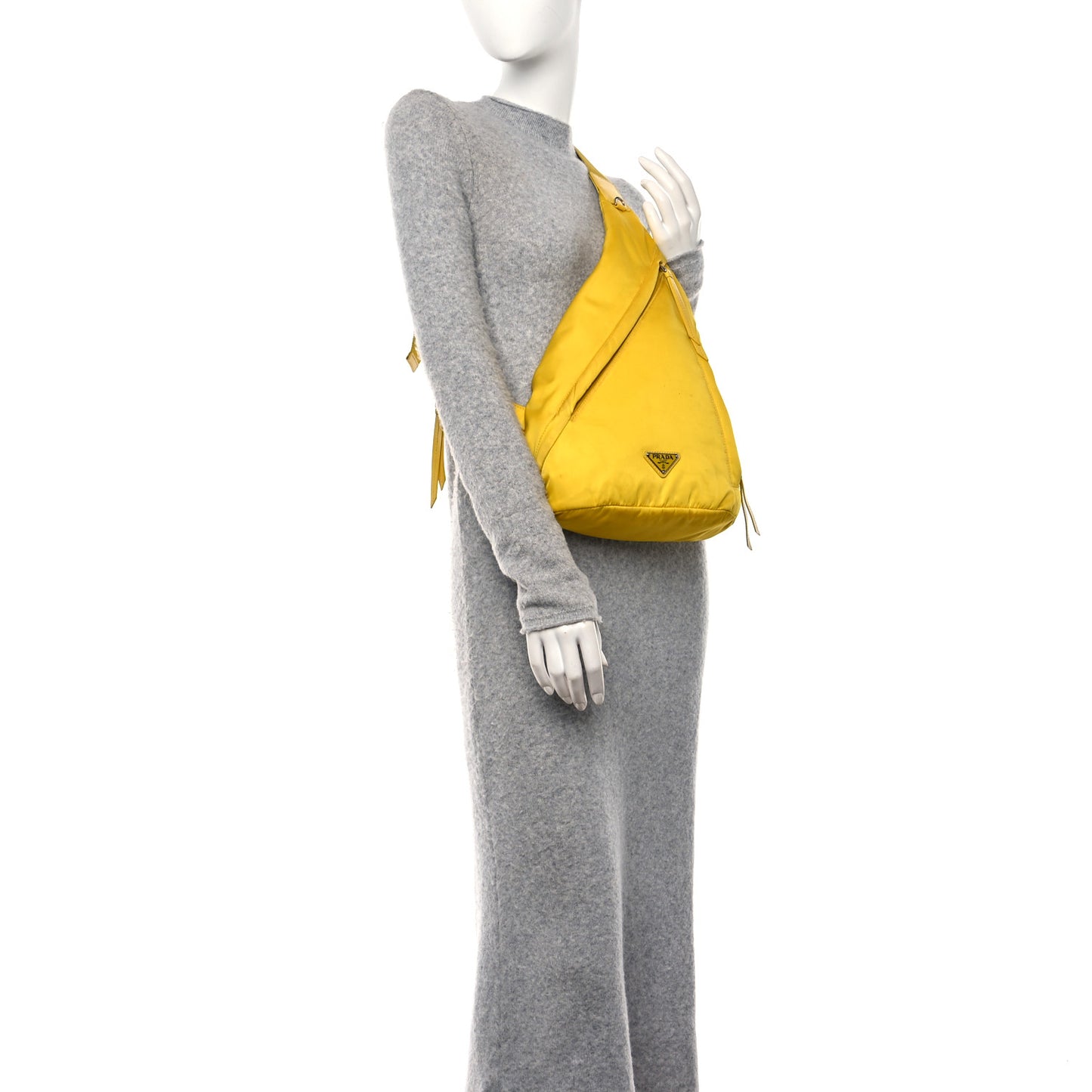 Re-Nylon Vitello Metal Triangle Logo Sling Backpack Giallo