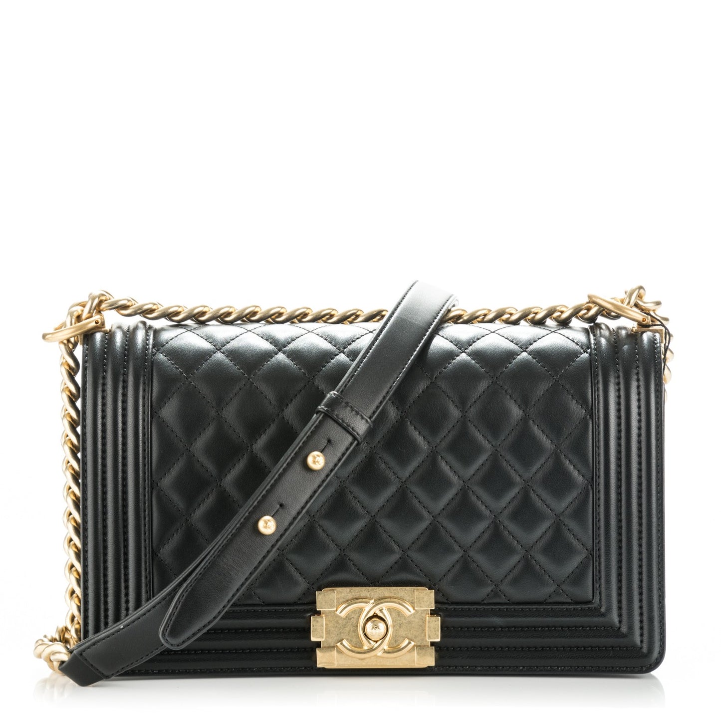 Lambskin Quilted Medium Boy Flap Black