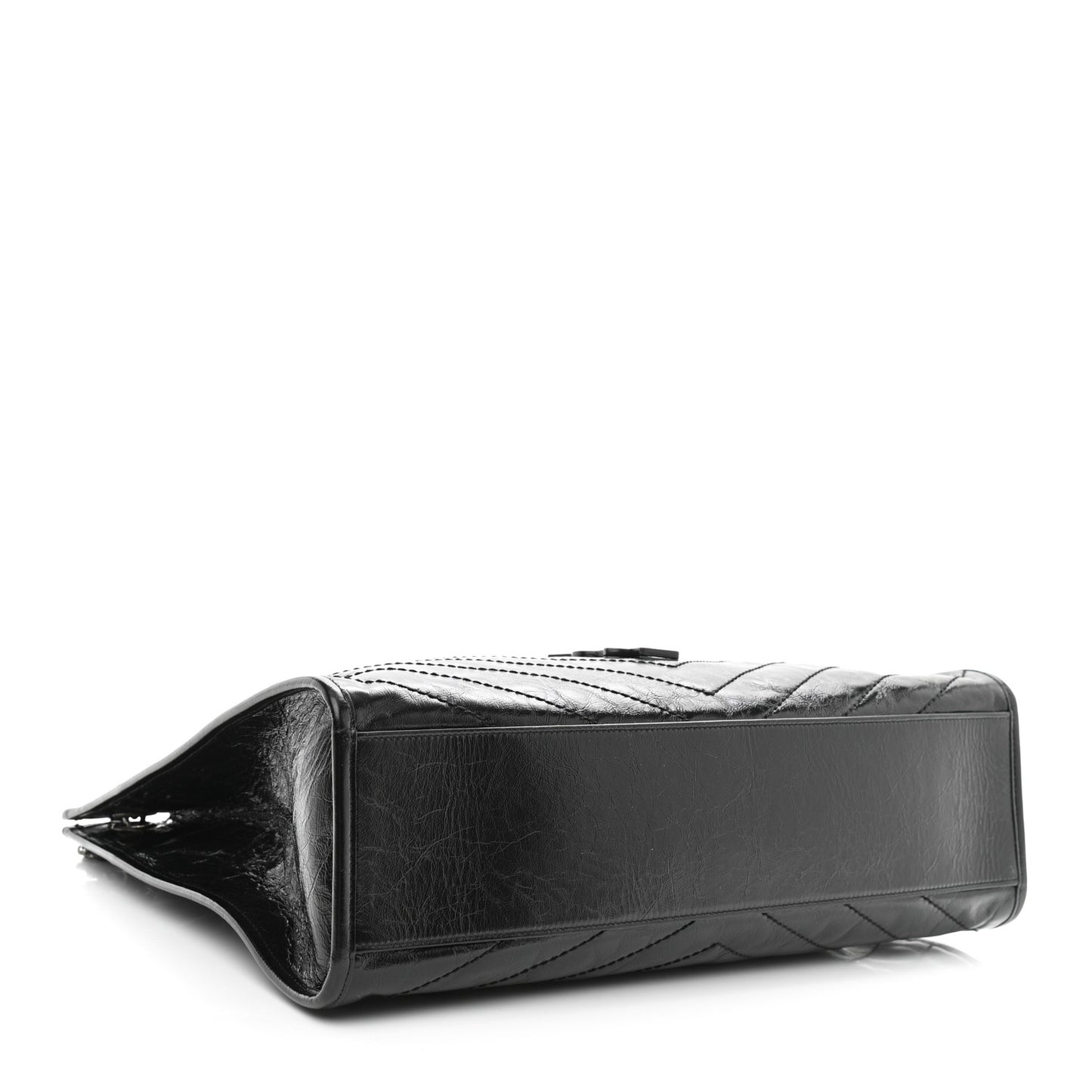 Crinkled Calfskin Matelasse Monogram Medium Niki Shopper Tote Black