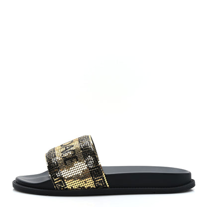 Versace X FENDI Metal Chainmail Mesh Pool Slides 42 Gold Black 1 of 8