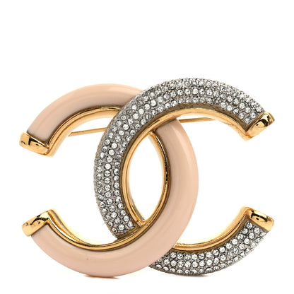 Chanel Enamel Crystal CC Brooch Light Pink Gold 1 of 4