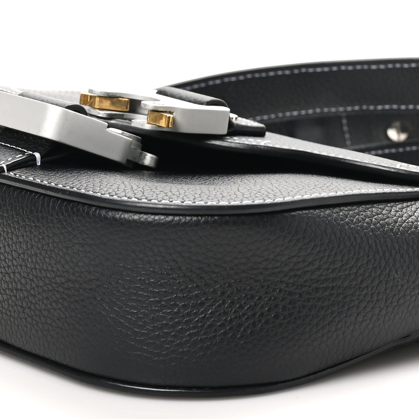 Grained Calfskin Saddle Messenger Bag With Strap Black