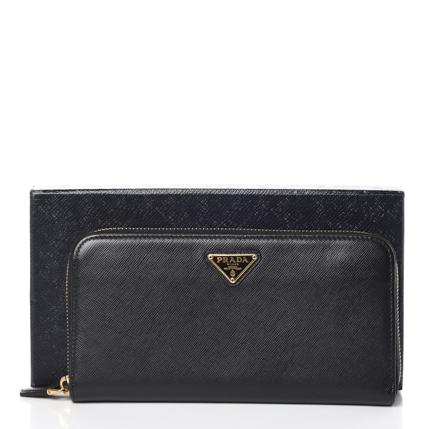 Saffiano Triangle Zip Around Wallet Black