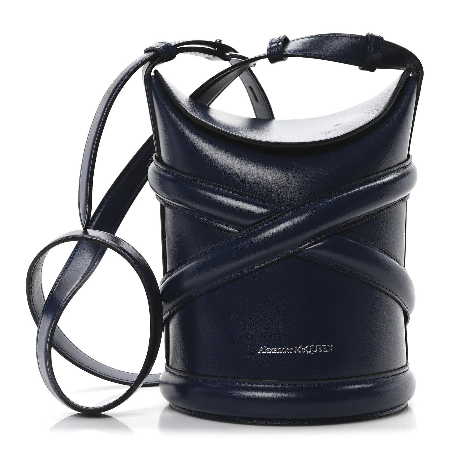 Alexander McQueen Calfskin Mini Curve Bucket Bag Navy 1 of 10