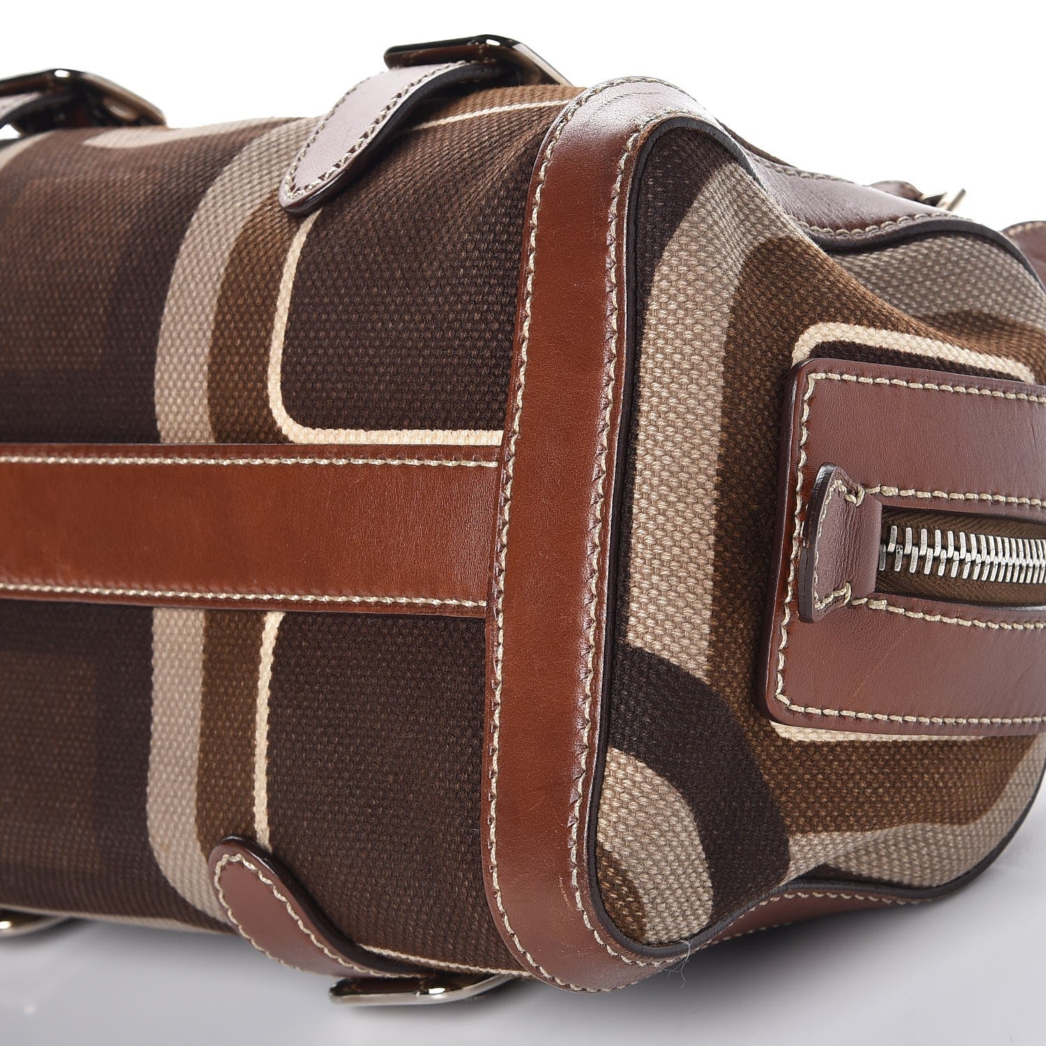 Prada Canvas Calfskin Small Buckle Bag Brown 10 of 11