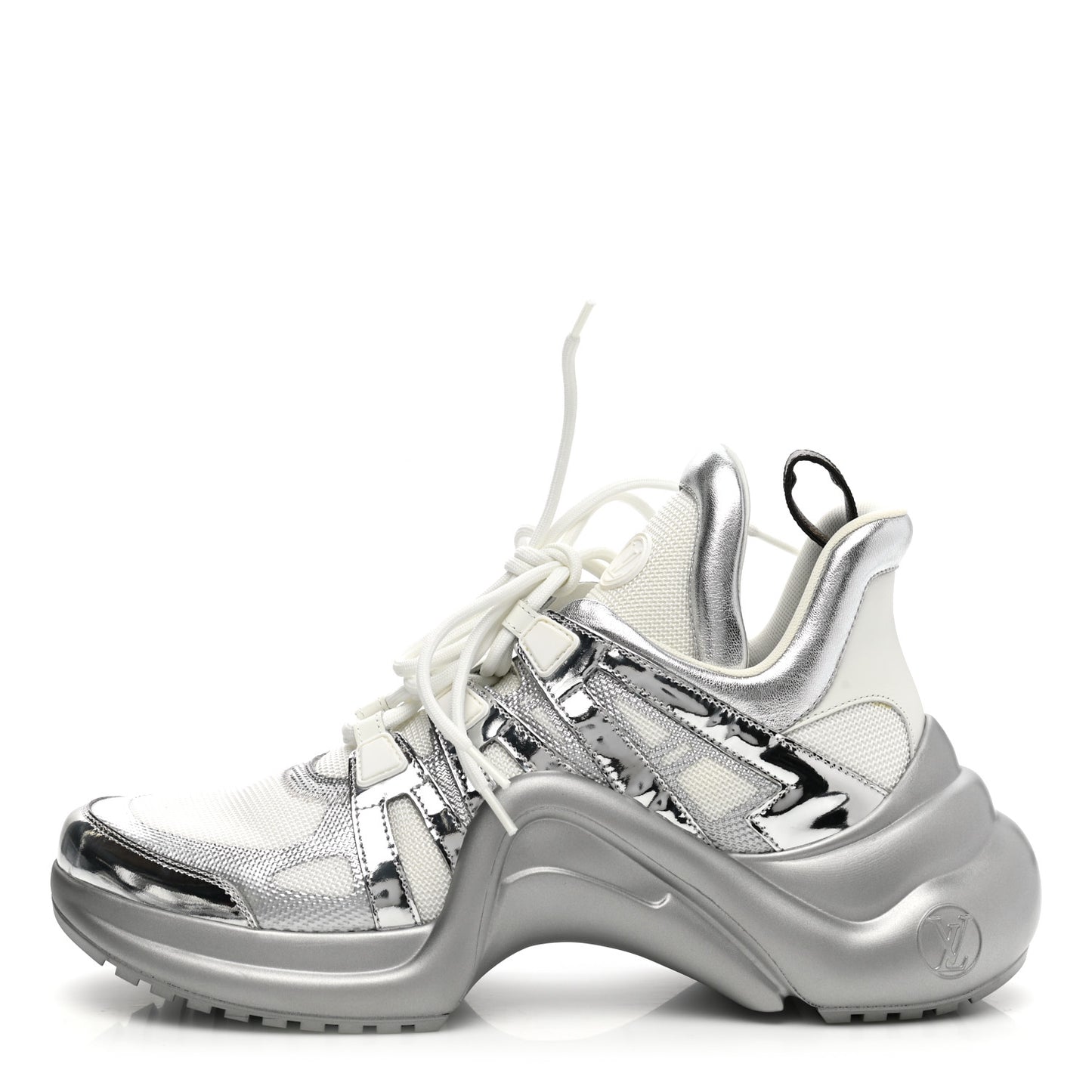 Metallic Calfskin Technical Nylon LV Archlight Sneakers 41 White Silver