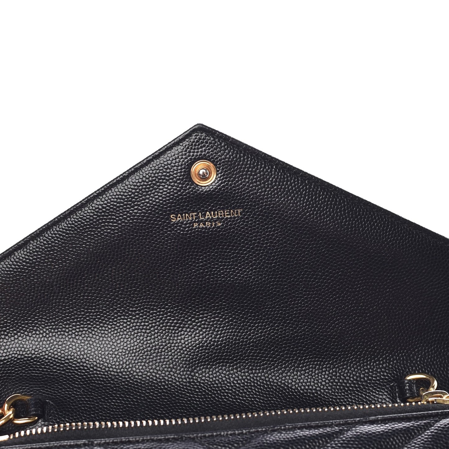 Grain De Poudre Matelasse Chevron Monogram Envelope Chain Wallet Black
